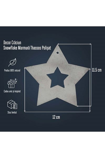 piatraonline Christmas Decoration - Snowflake Thassos Marble SET (6 pcs)