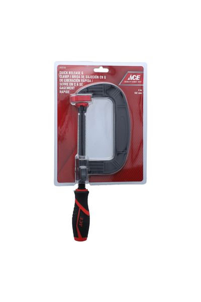 ACE Quick Release G Clamp with Comfort TPR Grip Handles Black and Red 102mm