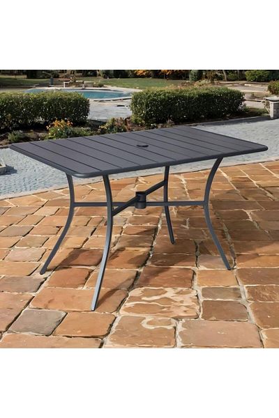 Generic LIVING ACCENTS Outdoor Rectangular Shape Steel Slatted Table with Umbrella Hole Grey