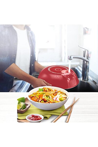 Generic Tefal Easy Clean High-quality Titanium Coating Non-stick Coating Wok Fry Pan Red and Black 28cm