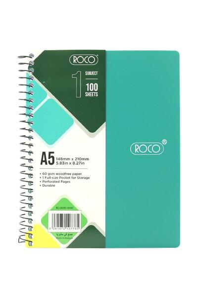 Roco Neon Notebook A5 100 Sheets Lined Green