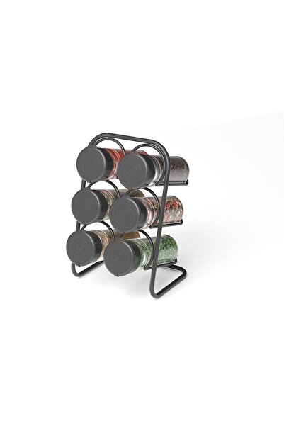 Tekno-tel Teknotel Metal 6-Piece Salt and Spice Stand 6 Pieces Glass Spice Mat Black Mg028