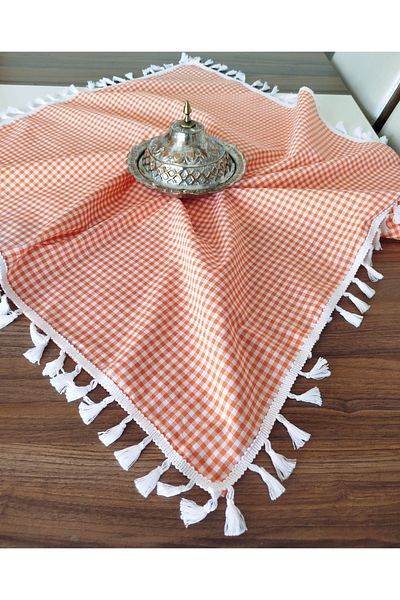 denizli hatırası Piti Checkered Tasseled Tablecloth 85X85 cm