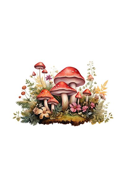 INOVATIX Set of 8, Mushrooms in the flower garden sticker, INOVATIX®. 6 cm