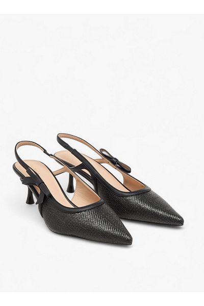 Flora Bella by Shoexpress Women's Textured Pointed-Toe Slingback Shoes with Flared Heels