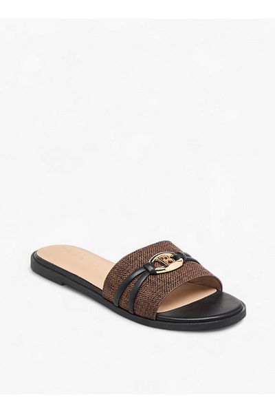 Flora Bella by Shoexpress Women's Textured Slip-On Flat Sandals with Metal Accent