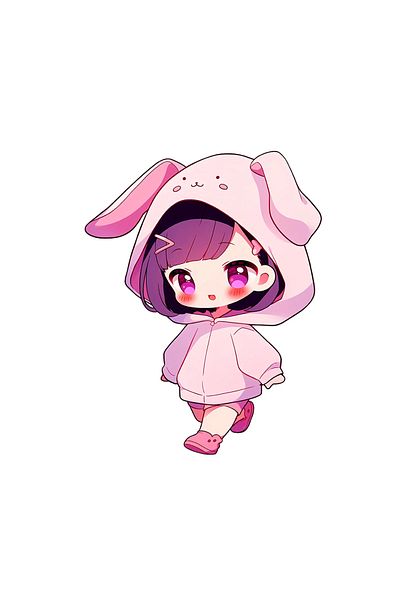 INOVATIX Set de 8 piese, autocolant Chibi Girl Bunny, INOVATIX®. 6 cm