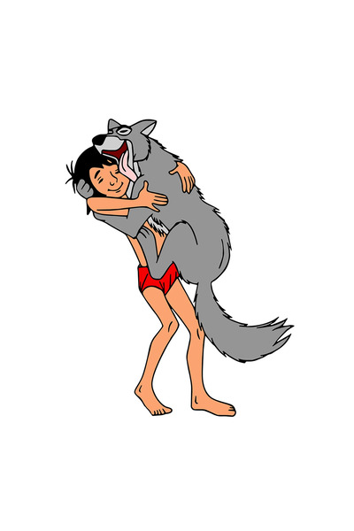 INOVATIX Set de 8 piese, Autocolant Cartea Junglei Akela îl linge pe Mowgli, INOVATIX®. 6 cm