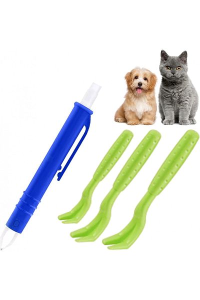 Little Tigger Set profesional pentru îndepărtarea căpușelor pentru câini și pisici, plastic, verde/albastru, 4 piese