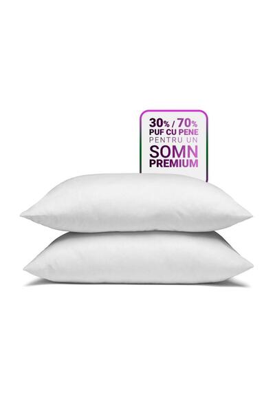 happynest Perna Moale HappyNest, 50x70 cm, cu 30% puf de gasca, Alb