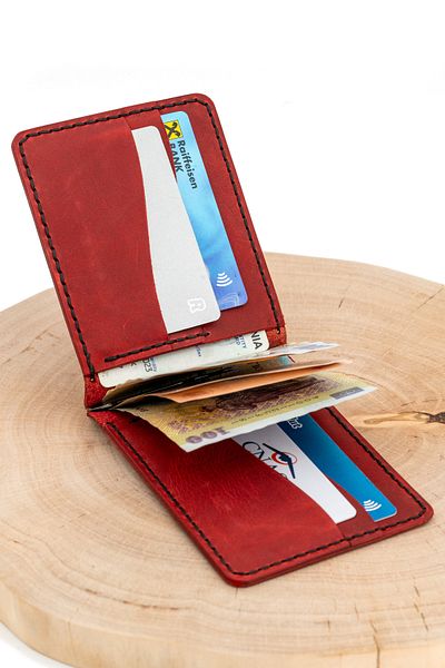 tudorAce Leather ID Card Wallet, Hand-Stitched, with Money Clip, Minimalist Design