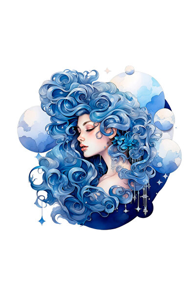 INOVATIX Set de 8 piese, autocolant Fată cu păr albastru și flori în păr, INO...