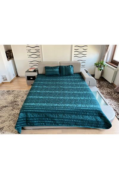 Coneltex Decorative and protective bedspread CreponTex by Coneltex, 220 x 240 cm, double bed, turquoise color