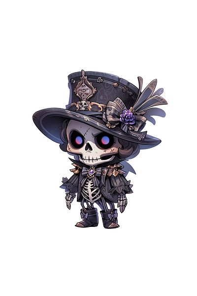 INOVATIX Set de 8 piese, autocolant Chibi Halloween Schelet, INOVATIX®. 6 cm
