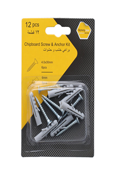 HONEYBEE طقم براغي ومرساة من ألواح خشبية مقاومة للصدأ مكون من 12 قطعة