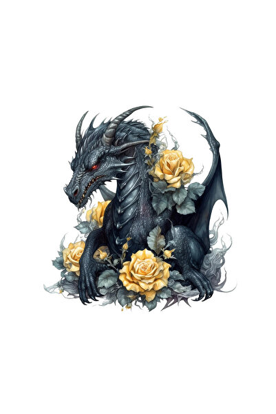 INOVATIX Set de 8 piese, autocolant dragon cu trandafiri galbeni, INOVATIX®. ...