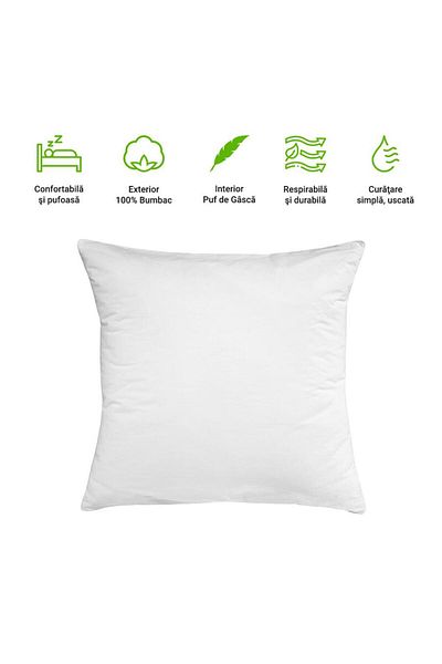 happynest Perna Ferma HappyNest, 70x70 cm, cu 50% puf de gasca, Alb