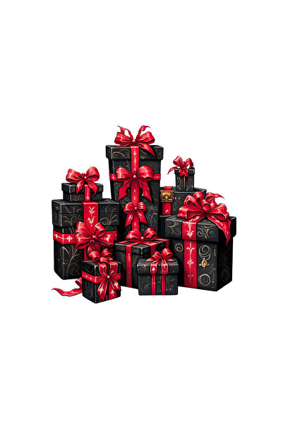 INOVATIX Set de 8 autocolante, cutii cadou negre cu fundă roșie, INOVATIX®. 6 cm