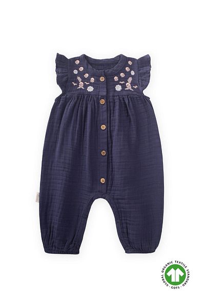 Cigit Organic Embroidered Muslin Jumpsuit 0-3 Years Navy Blue