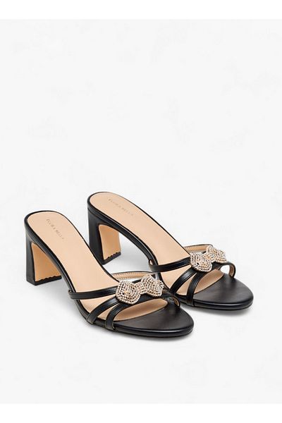 Flora Bella by Shoexpress Women's Bow Embellished Slip-On Sandals with Block Heel