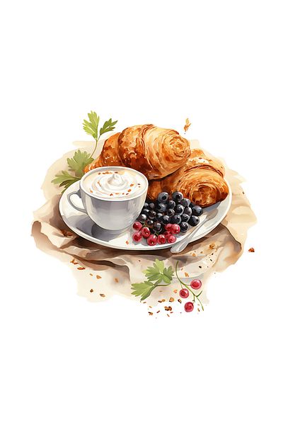 INOVATIX Set of 8 pieces, Sticker Cappuccino with croissant and blueberry, INOVATIX®. 6 cm