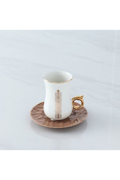 Bien Servi Piece Elegant Design High Quality Turkish Tea Set White and Brown