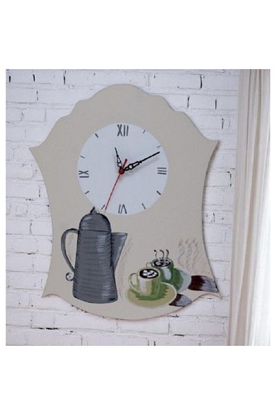 Decoratiuni Vintage Casa Retro Kitchen Wall Clock, Hand Painted, Teapot With Cups, Made of Wood