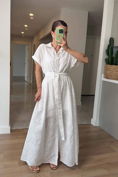 Sue Store Πουκάμισο φόρεμα με λευκή επένδυση και ζώνη
