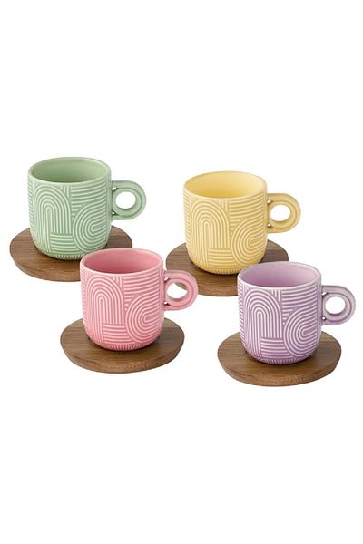 EasyLife 4-Piece Take a Loop Dishwasher Safe Cup and Saucer Set Multicolor 110ml