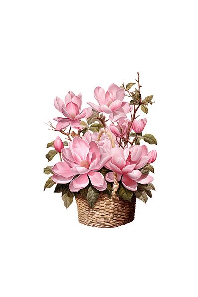 INOVATIX Set de 8 piese, Autocolant coș pătrat din răchită cu magnolii, INOVATIX®. 6 cm