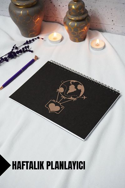 markcat Caiet A5 Flying Balloon Black Kraft Hardcover - Planificator Săptămânal - 52 de coli 15x21 Cm Caiet de călătorie