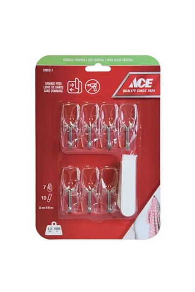ACE Adhesive Hook Pack (7 Pc., 2.3 x 5.5 cm, Clear)