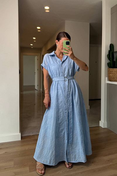 Sue Store Rochie cămașă cu centură căptușită albastru bebeluș