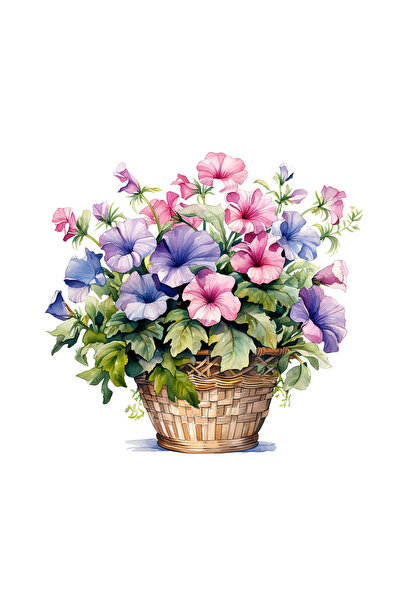 INOVATIX Σετ 8 τεμαχίων, Αυτοκόλλητο ψάθινο καλάθι με ροζ και μπλε πετούνιες,...