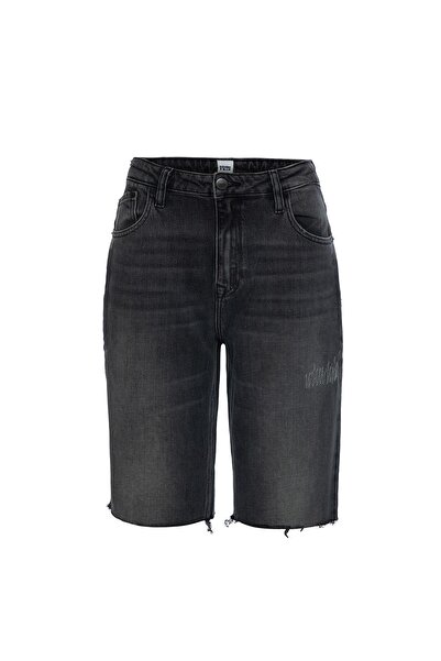 Denim Trip Mom Fit Kesik Paça Antrasit Uzun Kadın Jean Şort