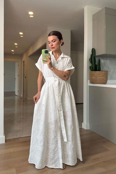 Sue Store Πουκάμισο φόρεμα με λευκή επένδυση και ζώνη