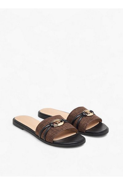 Flora Bella by Shoexpress Women's Textured Slip-On Flat Sandals with Metal Accent