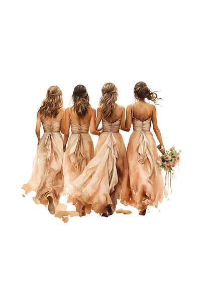 INOVATIX Set of 8 pieces, Sticker Bridesmaids in gold beige dresses, INOVATIX®. 6 cm