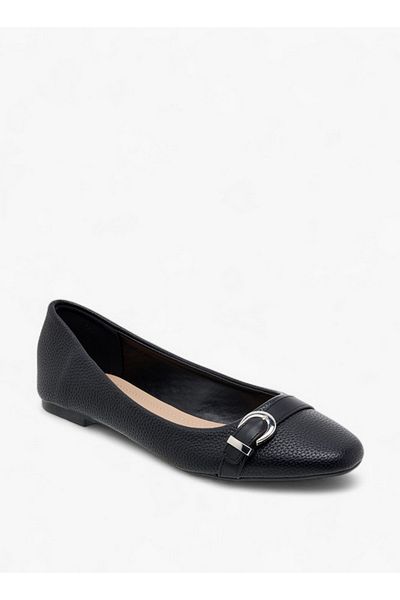 Flora Bella by Shoexpress Women's Textured Ballerina Shoes with Buckle Detail