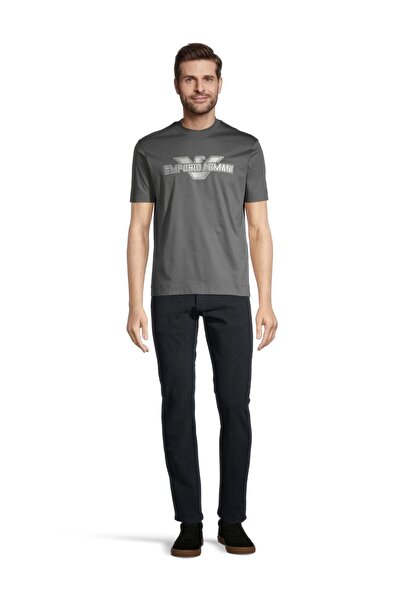 Emporio Armani Tricou pentru bărbați din jerseu din bumbac 100% gri cu logo-u...