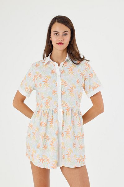 FİDEY Women's Shirt Dress Flower Satin