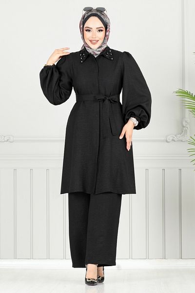 ModaMerve Stone Detailed Hijab Suit -M Black