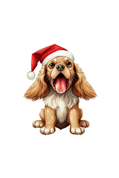 INOVATIX Set de 8 piese, autocolant Cocker Spaniel spaniol cu ​​pălărie de Crăciun, INOVATIX®. 6 cm