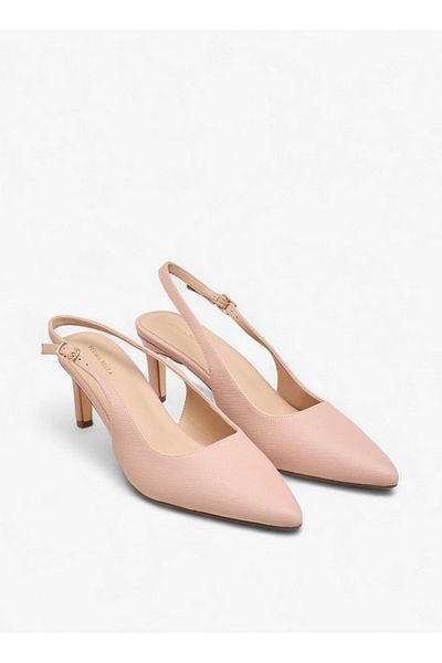 Flora Bella by Shoexpress Women's Textured Pointed-Toe Slingback Shoes with Flared Heels