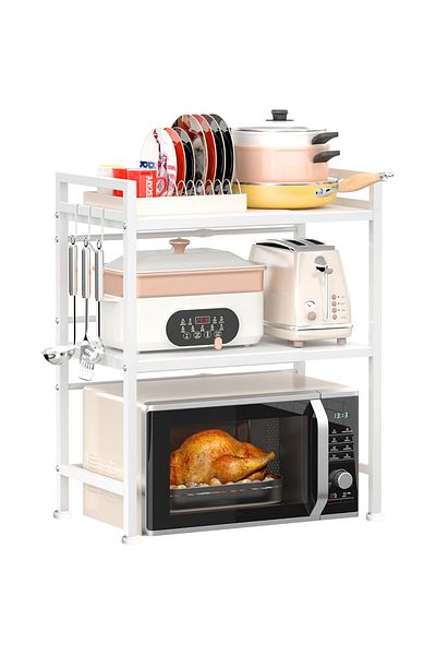 Quasar & Co. Microwave Oven Shelf Adjustable Length, 2 Shelves, Metal, 40-60x32x78.5 Cm, ​​White