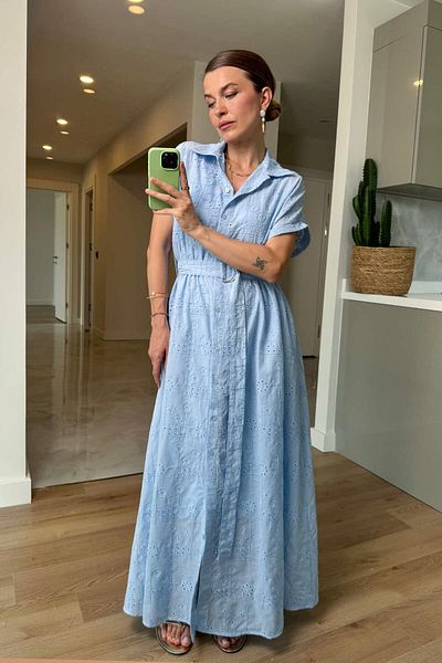 Sue Store Rochie cămașă cu centură căptușită albastru bebeluș