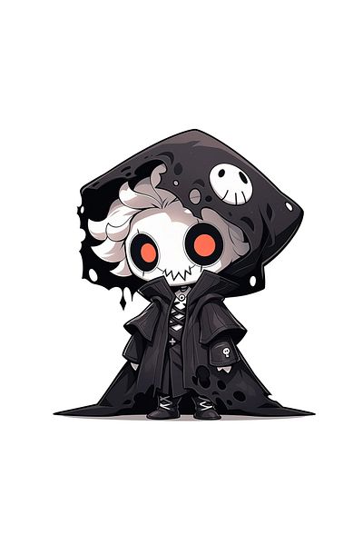 INOVATIX Set de 8, autocolant Chibi Halloween cu fantomă neagră, INOVATIX®. 6 cm
