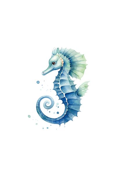 INOVATIX Set of 8 pieces, Sticker Blue seahorse with green fins, INOVATIX®. 6 cm