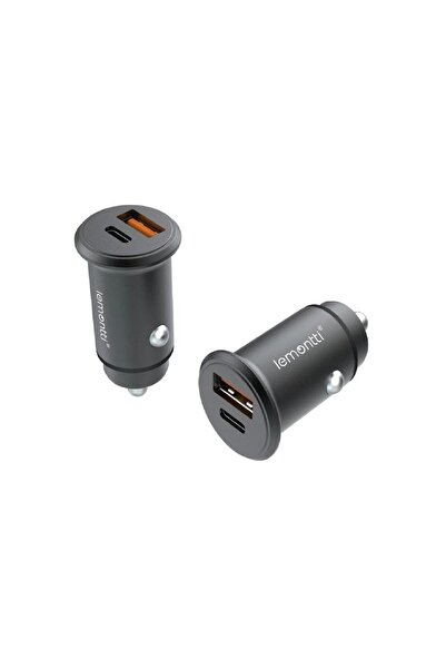 lemontti Incarcator Auto Super Fast Charge 65W 2 porturi PD Type-C 65W + USB-A QC 3.0 Negru