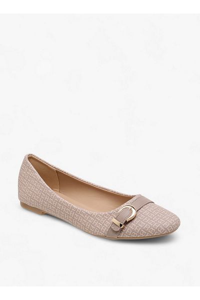 Flora Bella by Shoexpress Women's Monogram Print Ballerina Shoes with Buckle Detail